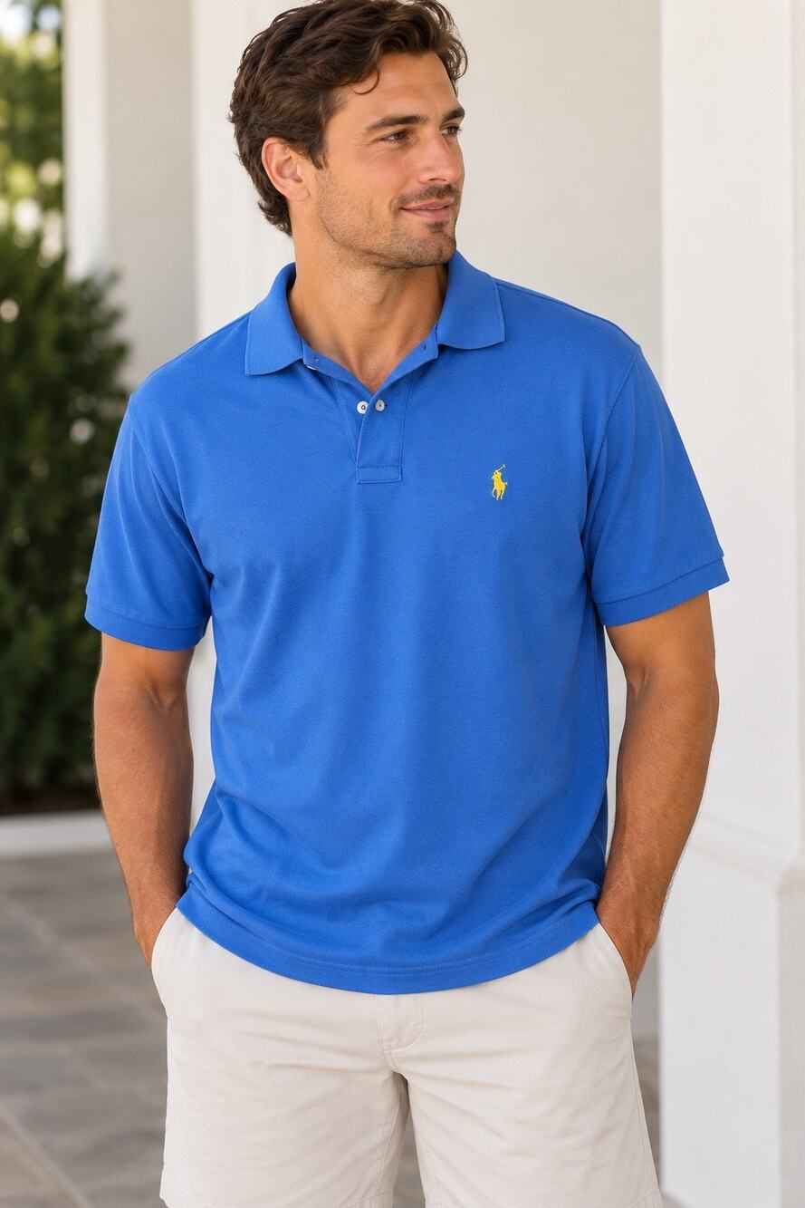 Polo Ralph Lauren Blue Cotton Polo Shirt Men’s M Yellow Pony